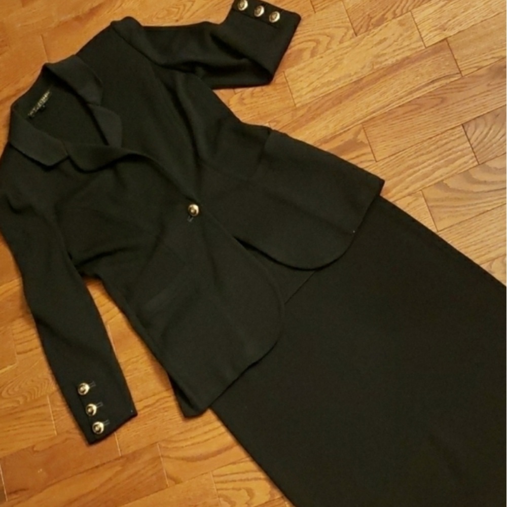 St. John Black Tailored Blazer with Gold Buttons